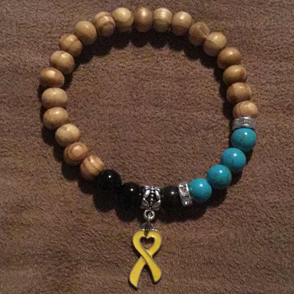 YELLOW RIBBON,Turquoise/Blk/Wooden Beads Bracelet